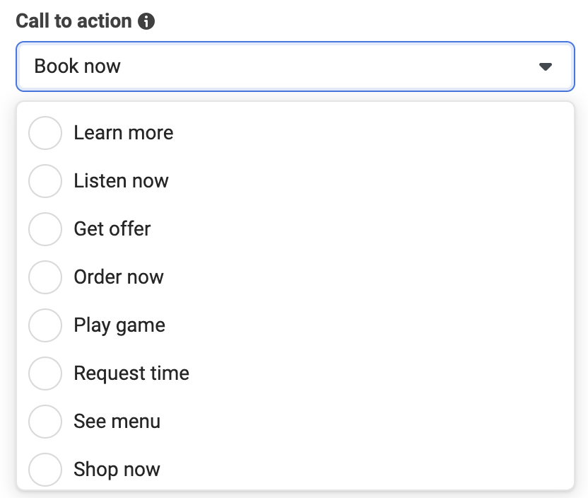Facebook Ads Call To Action Options